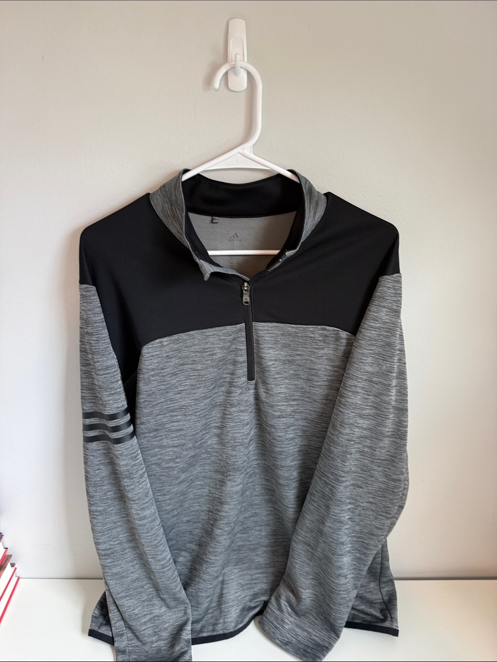 Adidas Golf Men's Grey and Black Quarter-Zip Performance Sweater